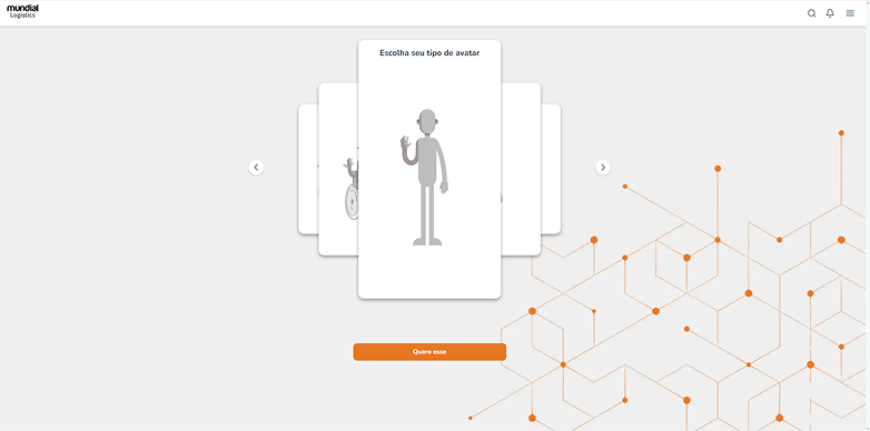 Tela da plataforma para escolha do tipo de avatar, com carrossel de opções